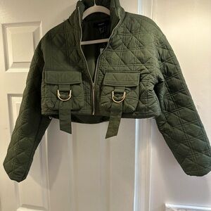 Forever 21 Green Utility Jacket Quilted Cropped